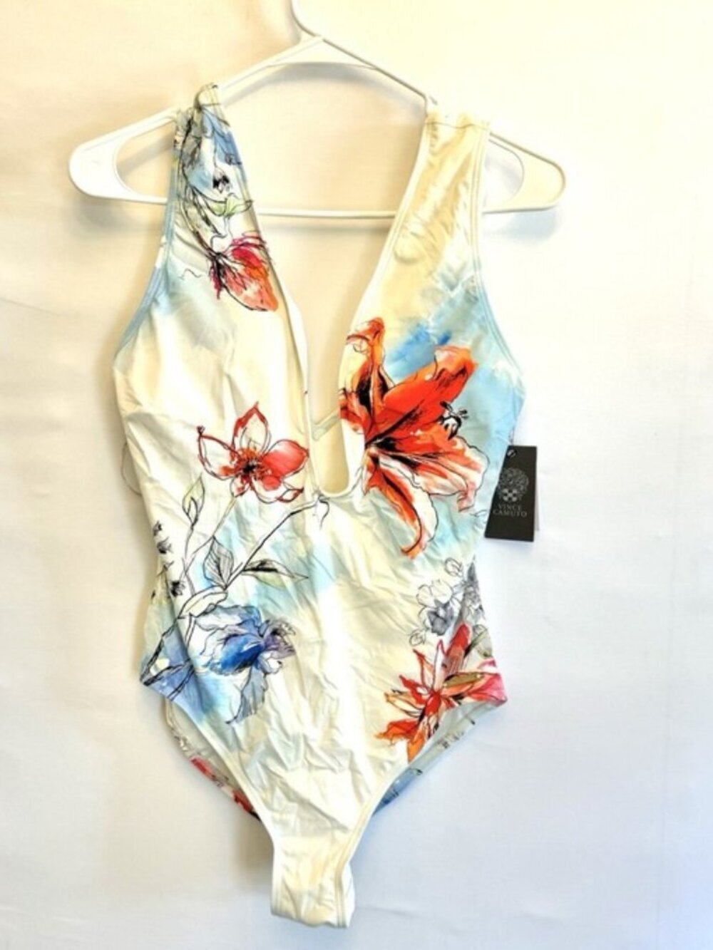 Vince Camuto Women’s Ivory Floral One Piece Swimsuit Size 14